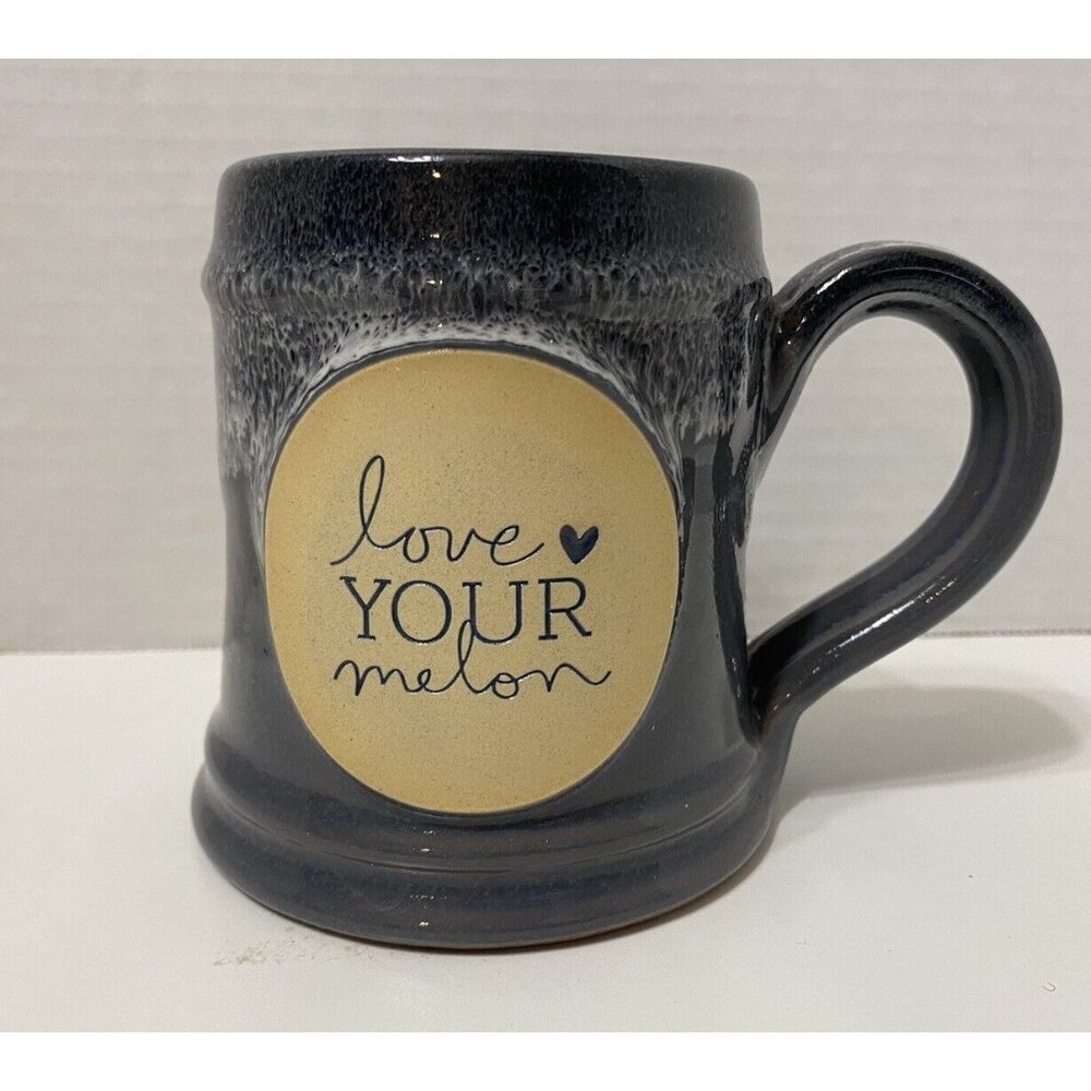 Deneen Pottery Love Your Melon Coffee Mug Cup Gray Drip Glaze Cancer Support